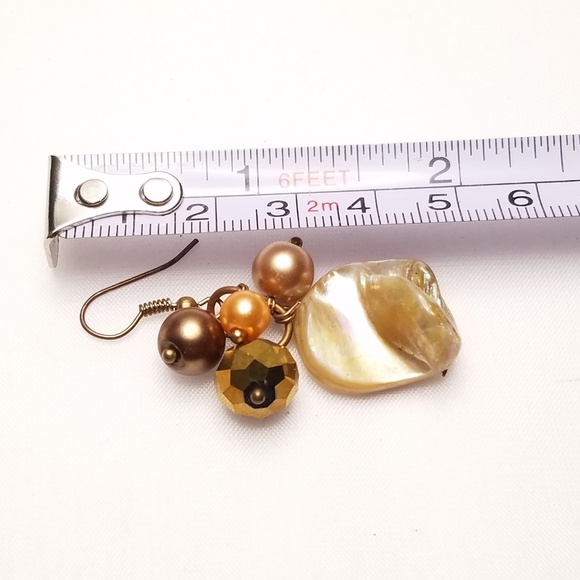 Shell Bronze Colored Bead Cluster Dangle Earrings - Picture 2 of 2